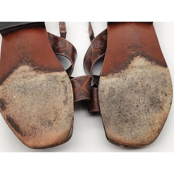 Prada - Cross Strap Leather Slingback Sandal Slide Low Heel Brown Size 40 - Picture 8 of 12